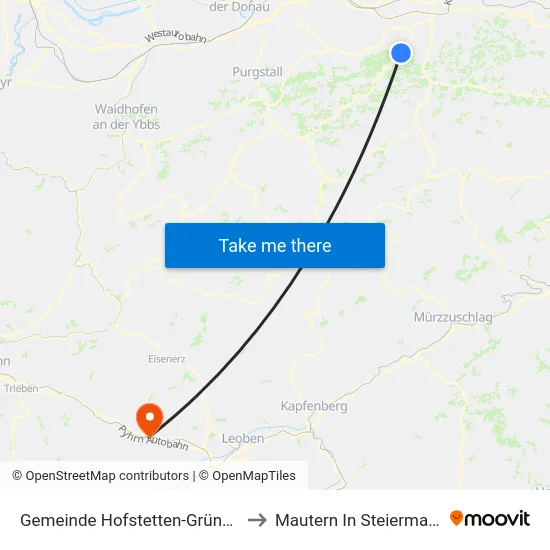 Gemeinde Hofstetten-Grünau to Mautern In Steiermark map