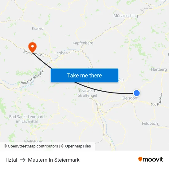 Ilztal to Mautern In Steiermark map