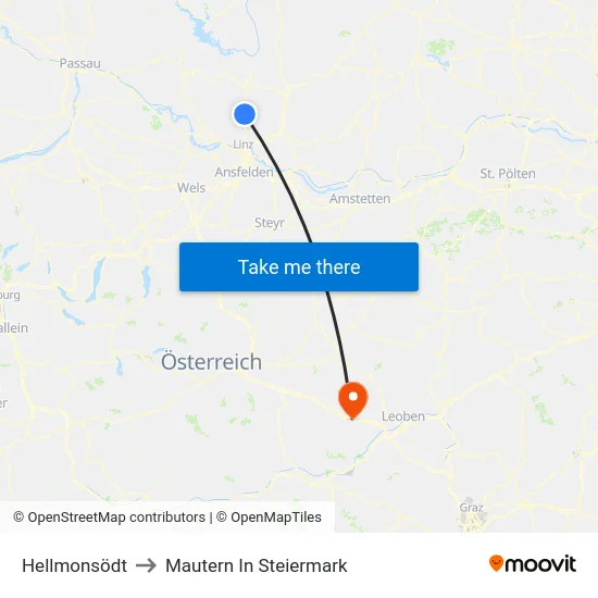Hellmonsödt to Mautern In Steiermark map