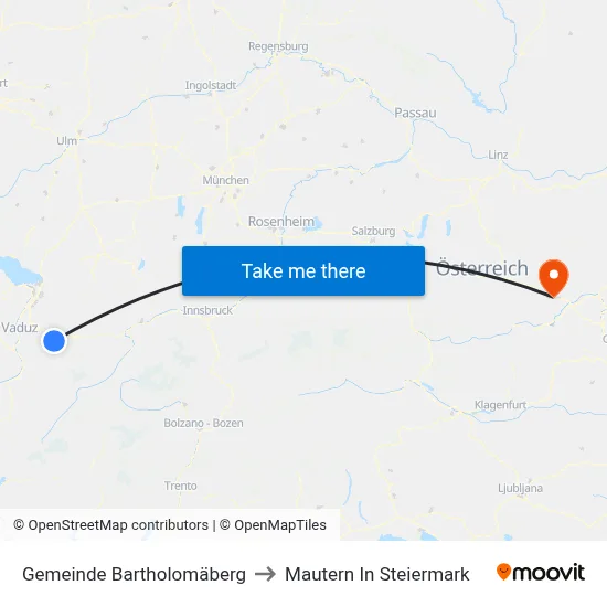 Gemeinde Bartholomäberg to Mautern In Steiermark map