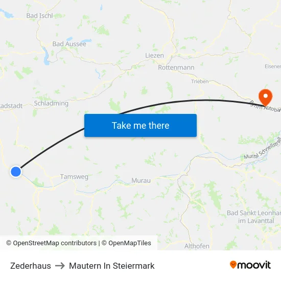 Zederhaus to Mautern In Steiermark map