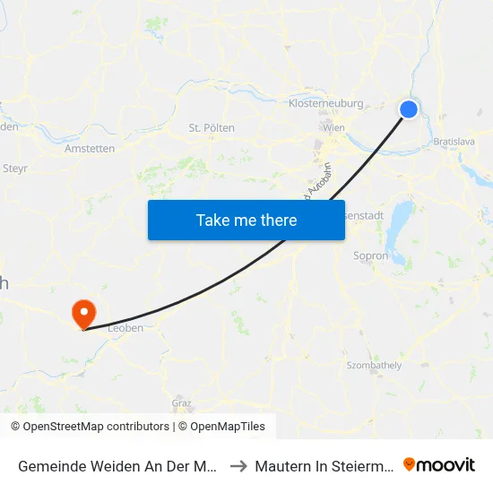 Gemeinde Weiden An Der March to Mautern In Steiermark map