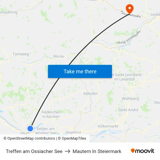 Treffen am Ossiacher See to Mautern In Steiermark map