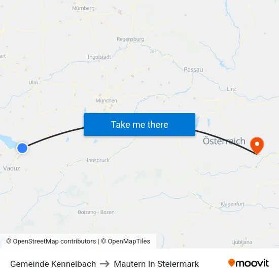 Gemeinde Kennelbach to Mautern In Steiermark map
