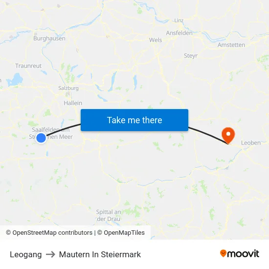 Leogang to Mautern In Steiermark map