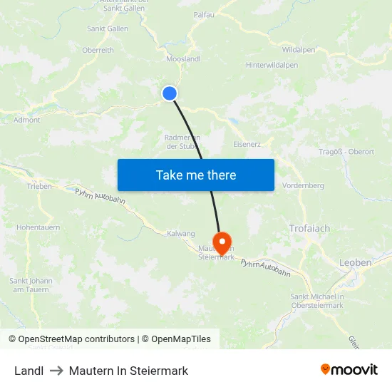 Landl to Mautern In Steiermark map