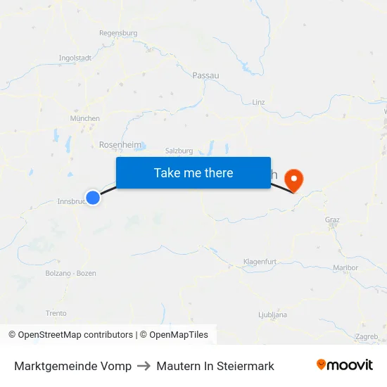 Marktgemeinde Vomp to Mautern In Steiermark map
