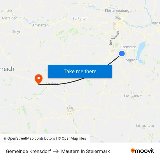 Gemeinde Krensdorf to Mautern In Steiermark map