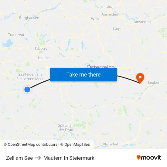 Zell am See to Mautern In Steiermark map