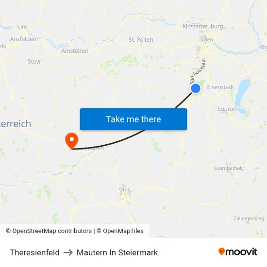 Theresienfeld to Mautern In Steiermark map