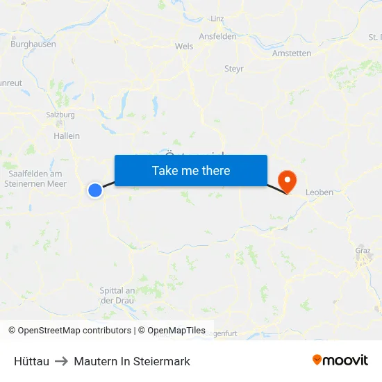 Hüttau to Mautern In Steiermark map