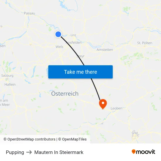 Pupping to Mautern In Steiermark map