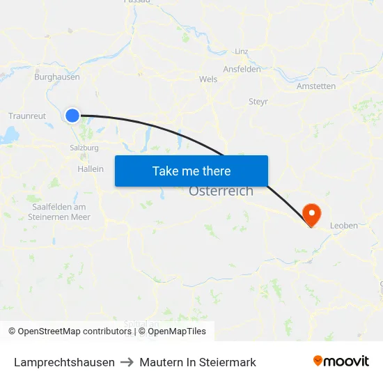 Lamprechtshausen to Mautern In Steiermark map