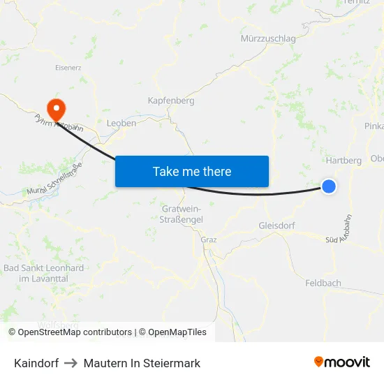 Kaindorf to Mautern In Steiermark map