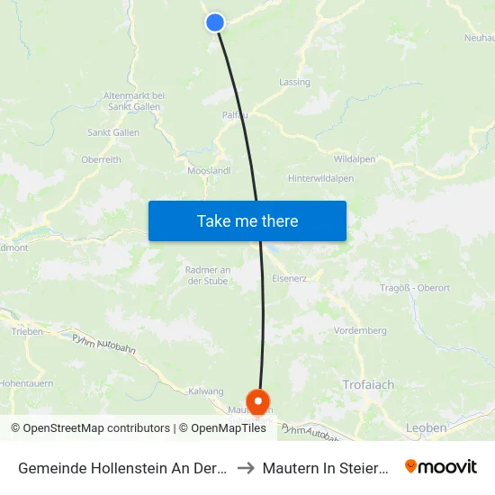 Gemeinde Hollenstein An Der Ybbs to Mautern In Steiermark map