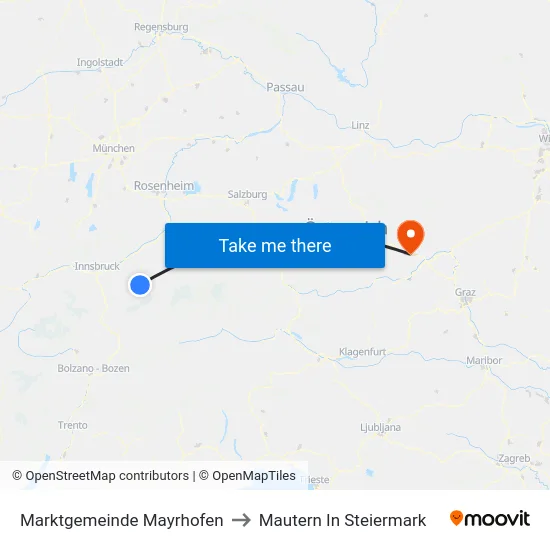 Marktgemeinde Mayrhofen to Mautern In Steiermark map