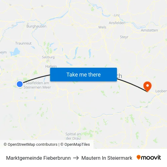Marktgemeinde Fieberbrunn to Mautern In Steiermark map