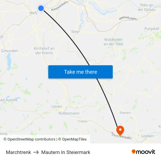 Marchtrenk to Mautern In Steiermark map