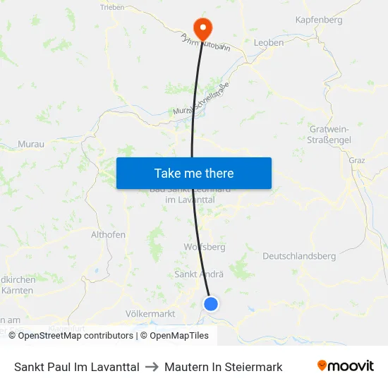 Sankt Paul Im Lavanttal to Mautern In Steiermark map