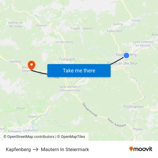 Kapfenberg to Mautern In Steiermark map