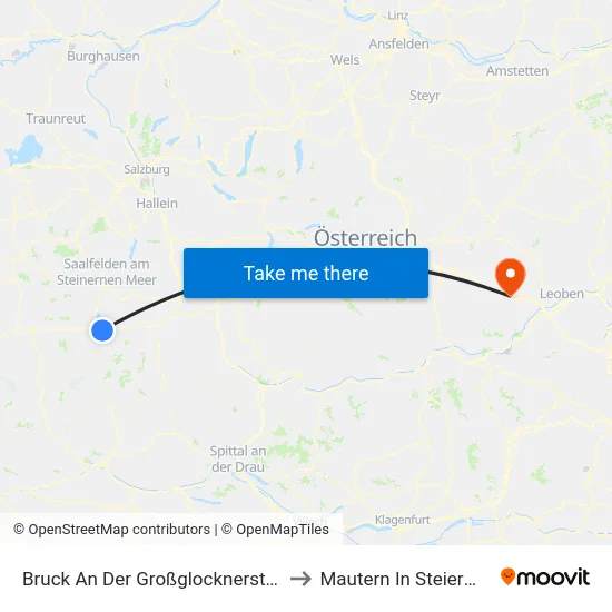 Bruck An Der Großglocknerstraße to Mautern In Steiermark map