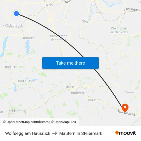 Wolfsegg am Hausruck to Mautern In Steiermark map