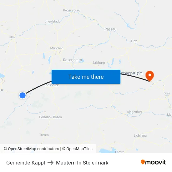 Gemeinde Kappl to Mautern In Steiermark map