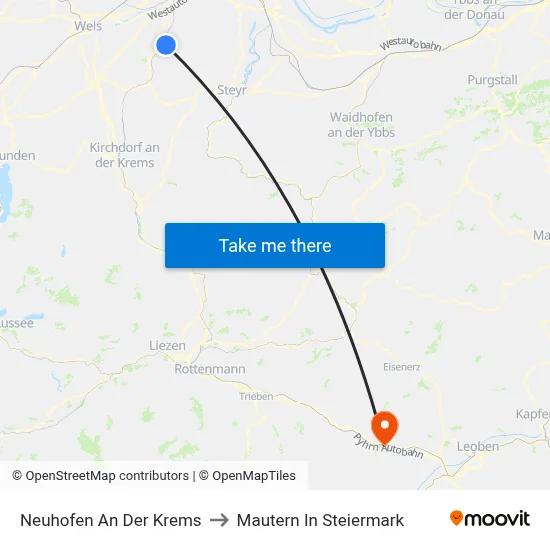 Neuhofen An Der Krems to Mautern In Steiermark map