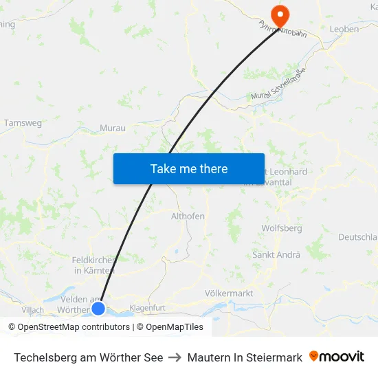 Techelsberg am Wörther See to Mautern In Steiermark map