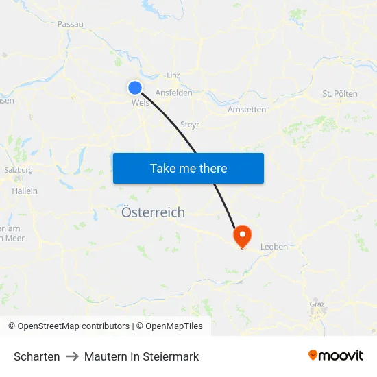 Scharten to Mautern In Steiermark map