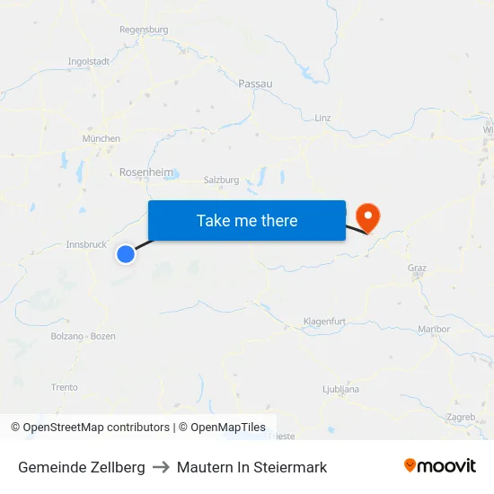 Gemeinde Zellberg to Mautern In Steiermark map