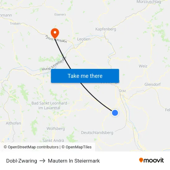 Dobl-Zwaring to Mautern In Steiermark map