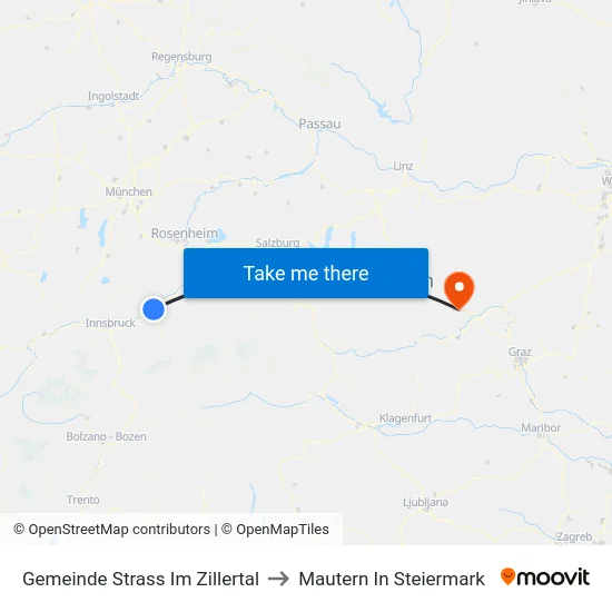 Gemeinde Strass Im Zillertal to Mautern In Steiermark map