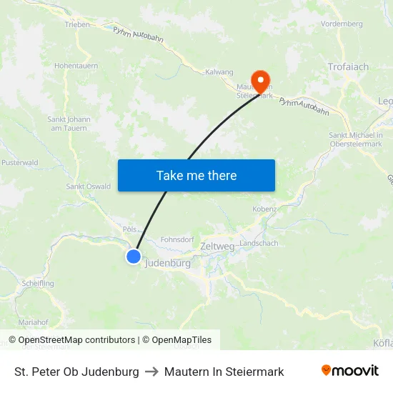 St. Peter Ob Judenburg to Mautern In Steiermark map