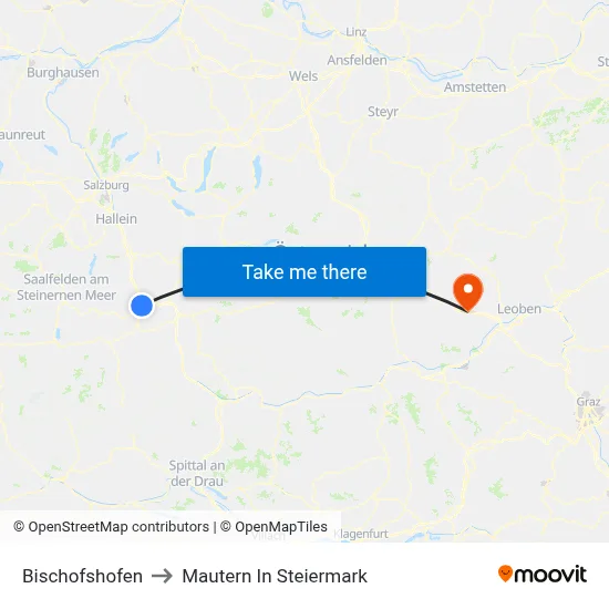 Bischofshofen to Mautern In Steiermark map