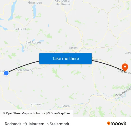 Radstadt to Mautern In Steiermark map