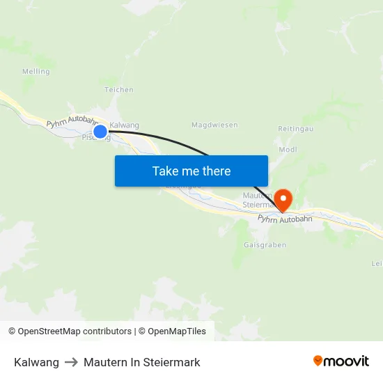 Kalwang to Mautern In Steiermark map