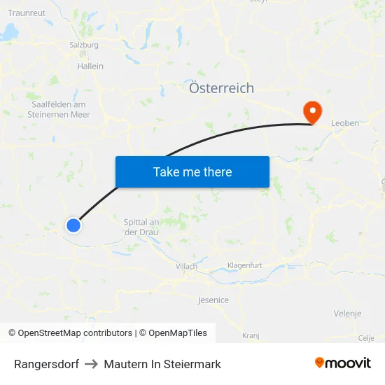 Rangersdorf to Mautern In Steiermark map