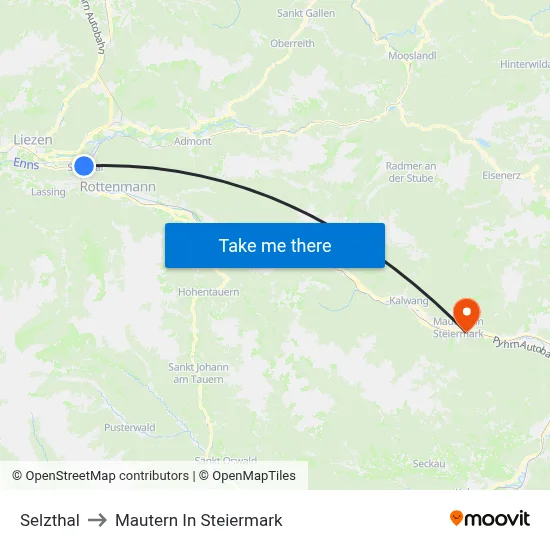 Selzthal to Mautern In Steiermark map