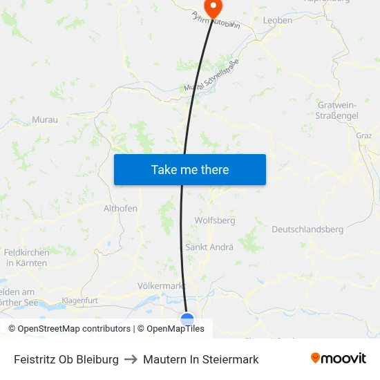 Feistritz Ob Bleiburg to Mautern In Steiermark map