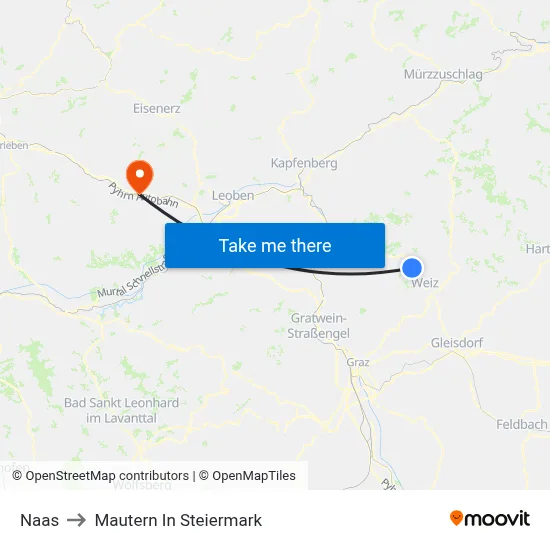 Naas to Mautern In Steiermark map