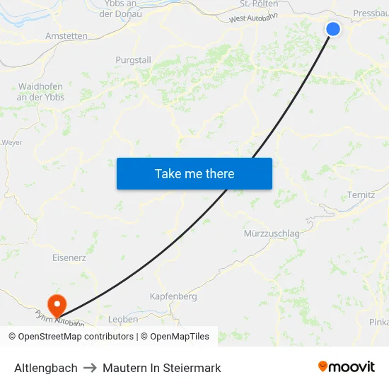 Altlengbach to Mautern In Steiermark map