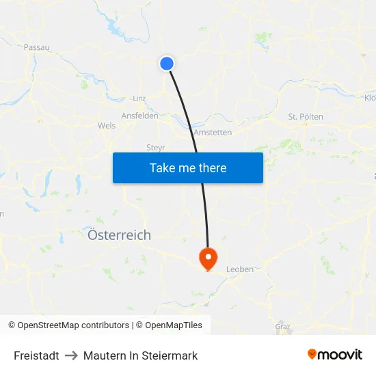 Freistadt to Mautern In Steiermark map