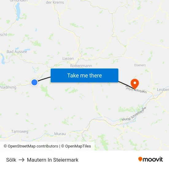 Sölk to Mautern In Steiermark map
