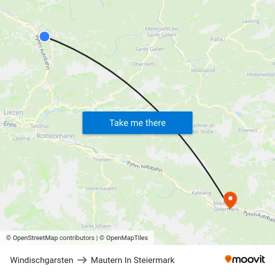 Windischgarsten to Mautern In Steiermark map