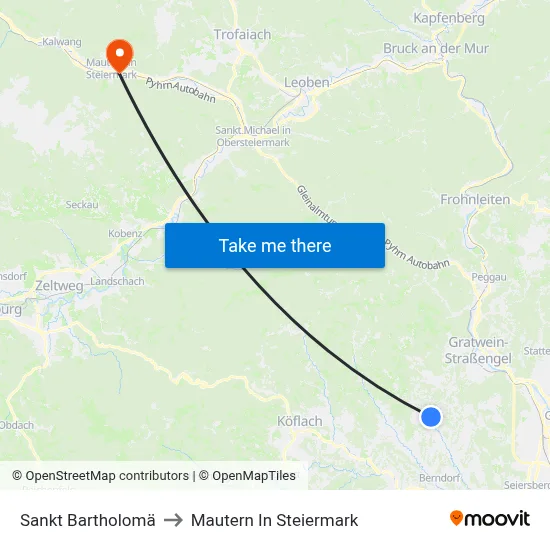 Sankt Bartholomä to Mautern In Steiermark map