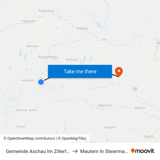 Gemeinde Aschau Im Zillertal to Mautern In Steiermark map