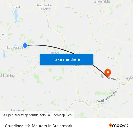 Grundlsee to Mautern In Steiermark map