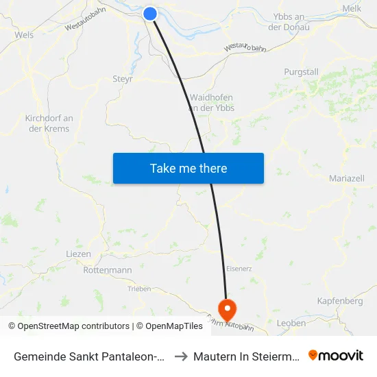 Gemeinde Sankt Pantaleon-Erla to Mautern In Steiermark map