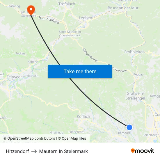 Hitzendorf to Mautern In Steiermark map